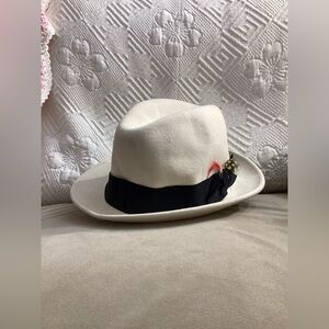 Vintage Milano Moda Wool White Fedora with Black Band
